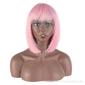 Rebecca Black Woman Classic Colored Bob Short Synthetic Wig Heat Resistant Fiber Straight Bob Wig With bangs